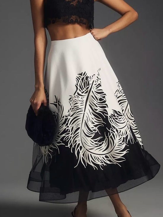Anthropologie Dresses & Skirts - Geisha Designs Feather Tulle Maxi Skirt High Waist A-Line Black White Size XS